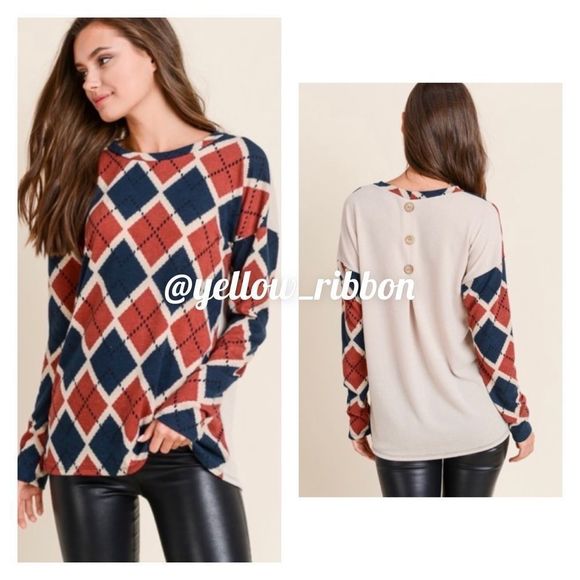 First Love Sweaters - NEW 🍁 Argyle Print Long-sleeve Sweater